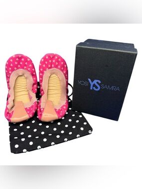 Yosi Samra Girls Foldable Ballet Flats Pink Heart Print - Size 13 Girls